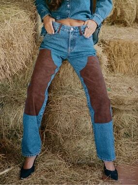 Gianni Bini x Sydney Silverman Good Denim Midrise Faux Suede Double Knee Jean